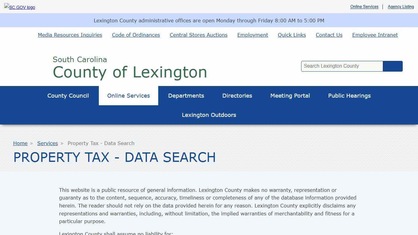 Property Tax - Data Search County of Lexington